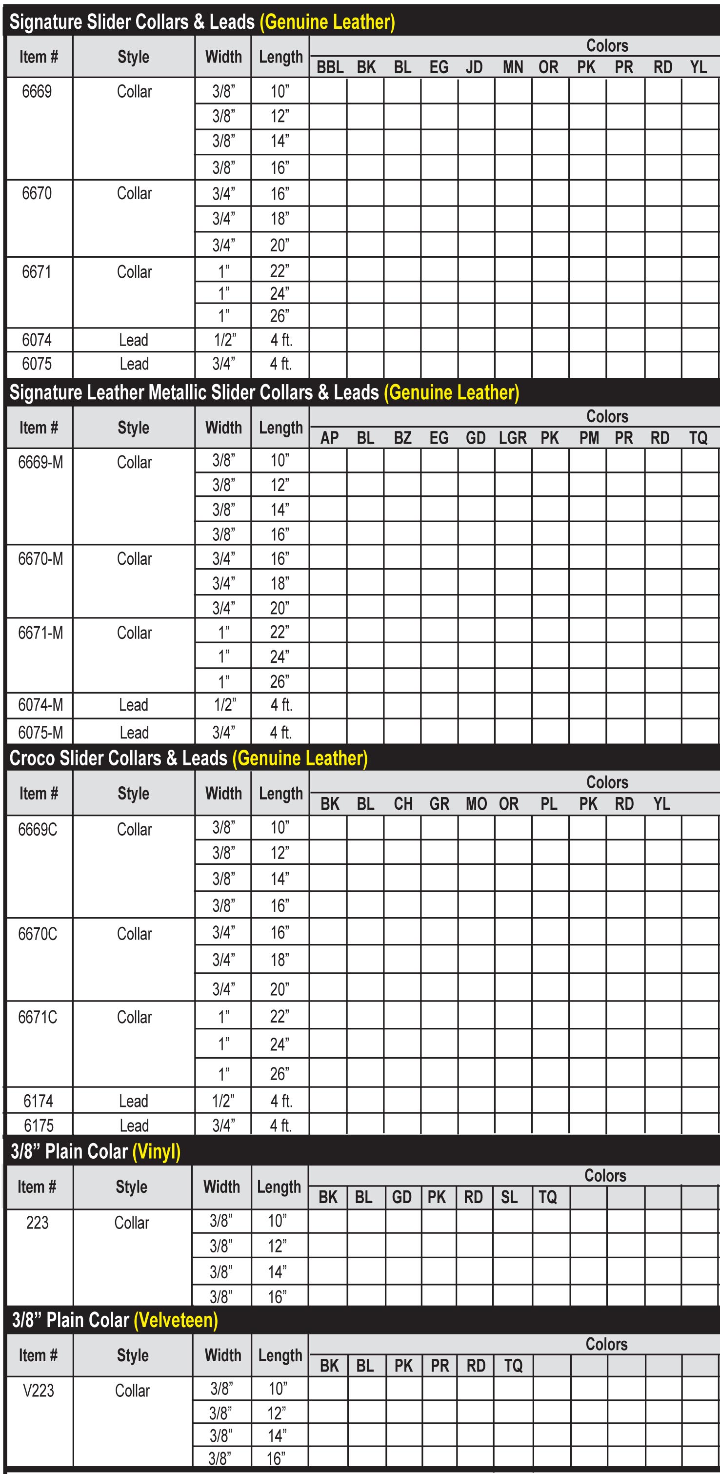 Leather Brothers Sliders Sizing Chart